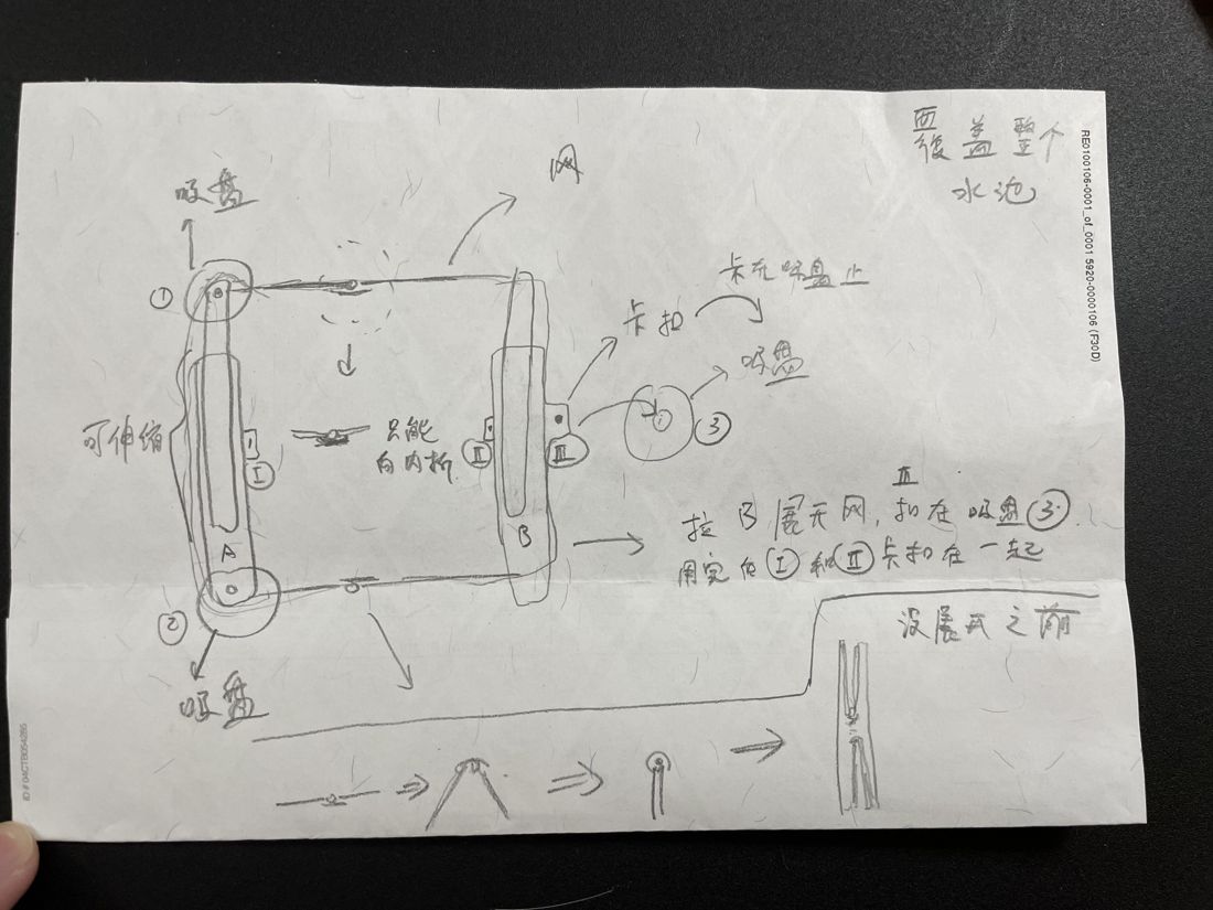 Hand-drawn working-principle sketch with annotations